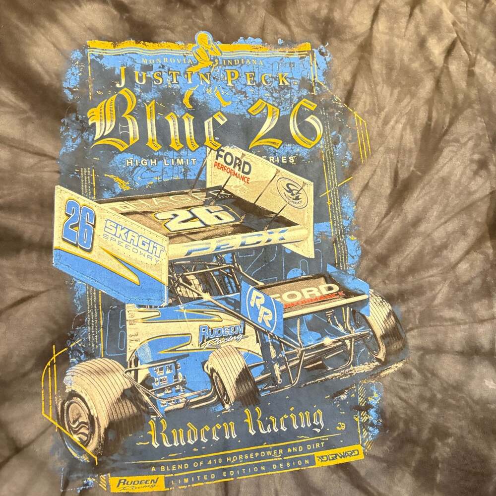 Justin Peck Rudeen Racing Blue 26 Sprint Car Graphic Tie-Dye T-Shirt